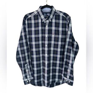 Tommy Hilfiger Classic Fit Button Down Long Sleeve Navy/Green Plaid Size Medium